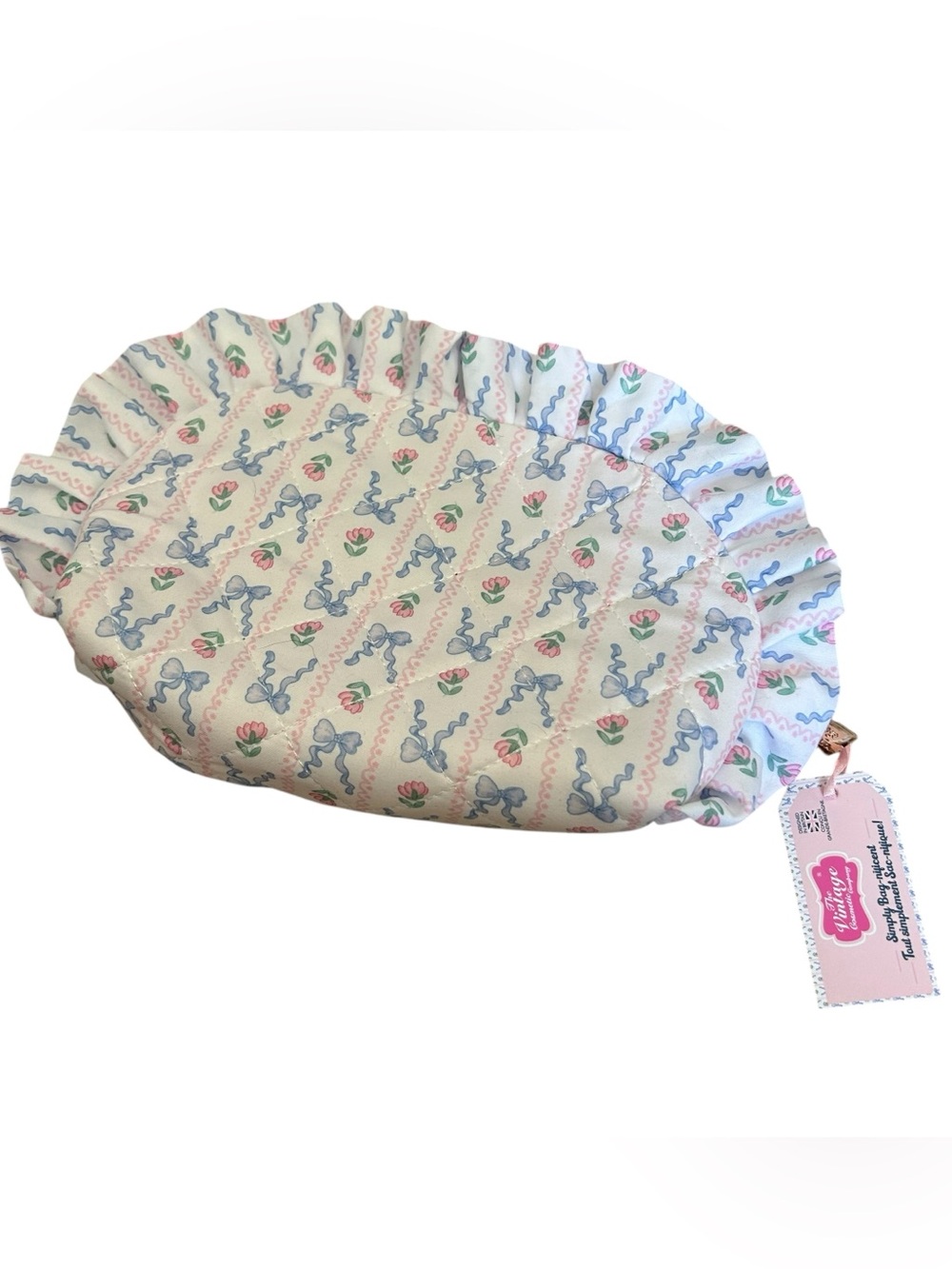 NEW The Vintage Cosmetic Bag Floral Bow Design Travel Ruffle Style Uk Made!